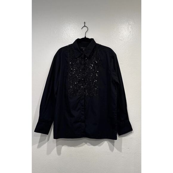 Banana Republic Sequin Button Front Shirt Women's Size Medium Sparkle Holiday - Picture 1 of 7